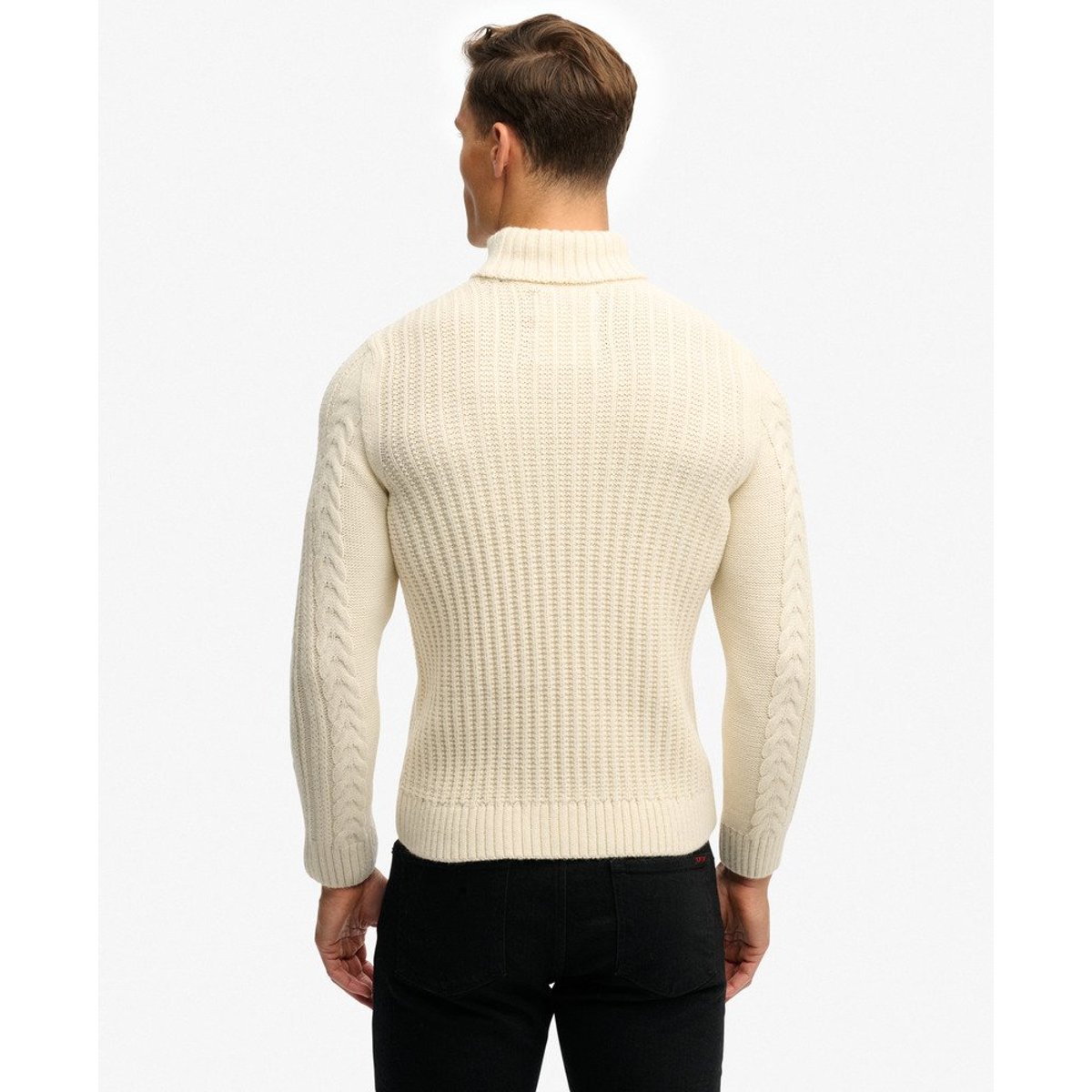 Pull torsadé à col roulé Jacob blanc hivernal, SUPERDRY
