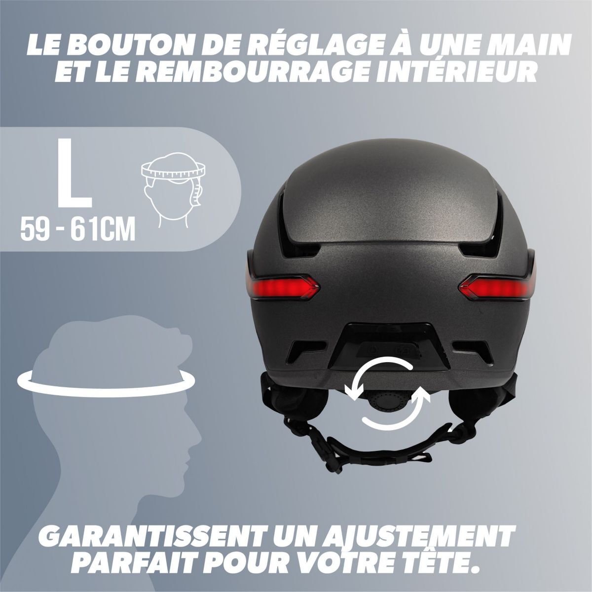 Casque à LED feu de frein auto-taille L gris gris, TNB