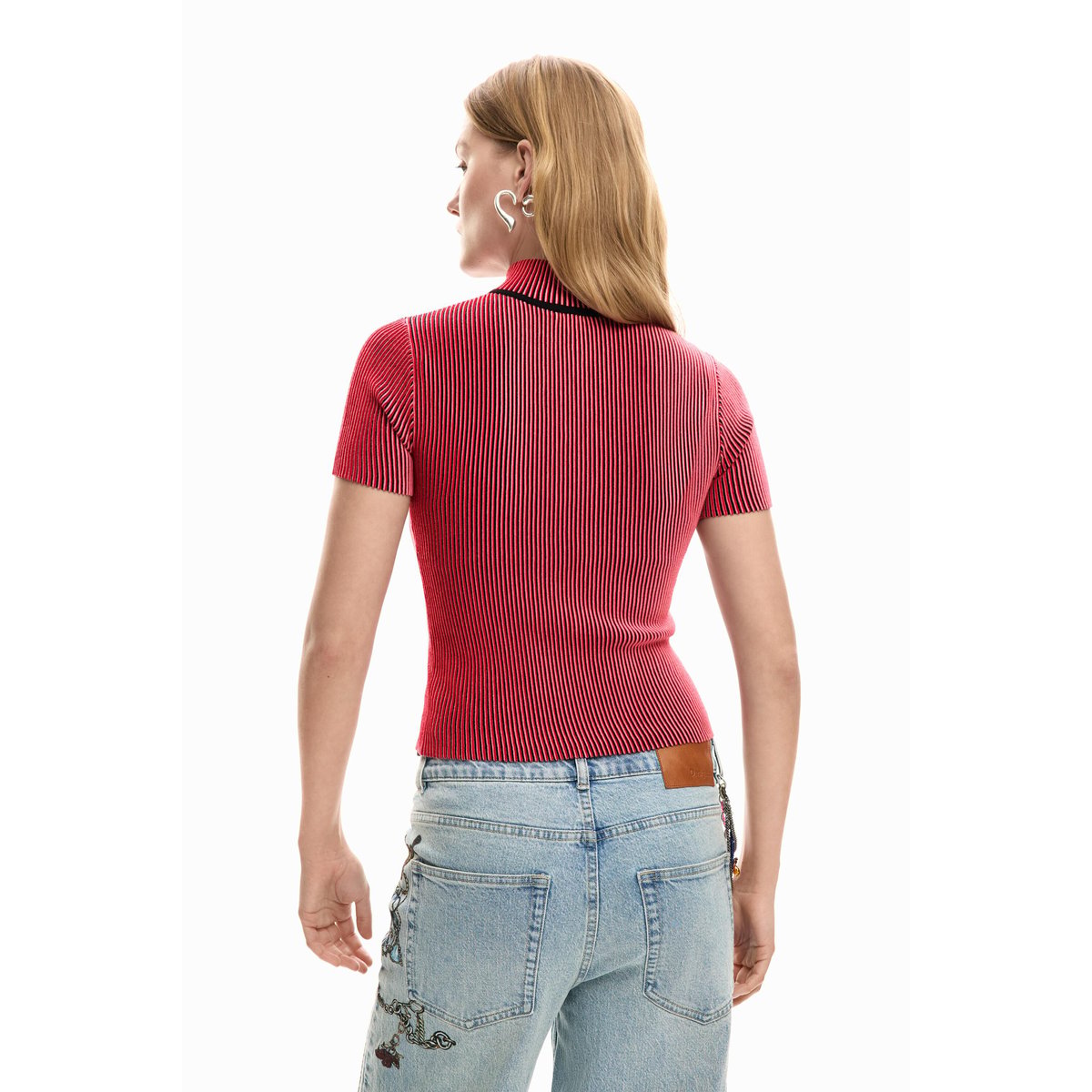 Top en maille irisée rouge, DESIGUAL