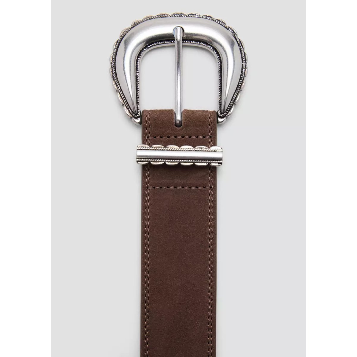 Ceinture cuir boucle gravée marron, MANGO