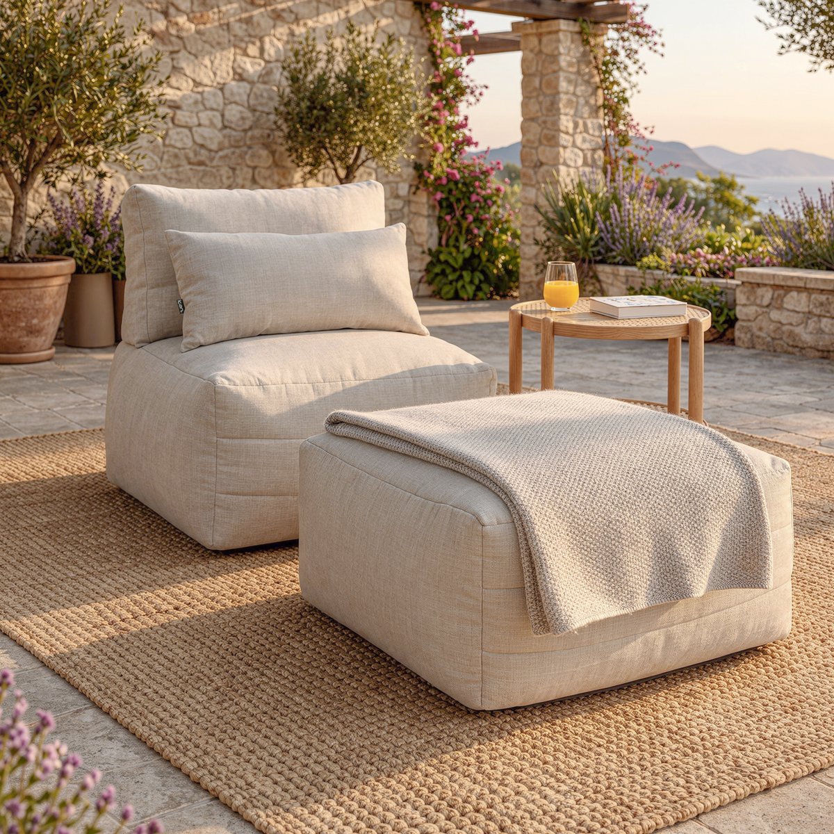 Pouf canapé de jardin modulable en tissu tissé d'intérieur et d'extérieur Oeko-Tex® - NOA beige, ICON