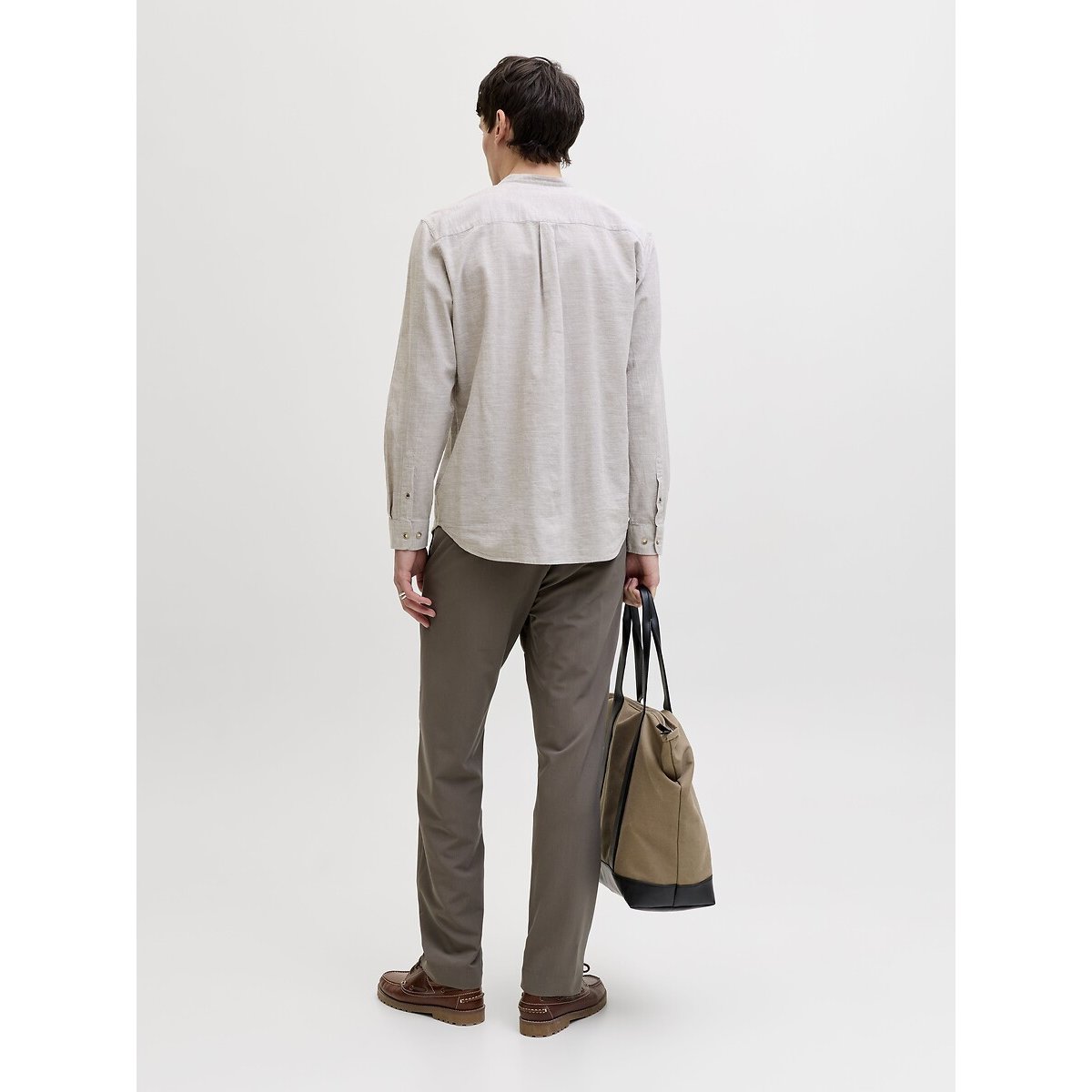 Camicia con collo alla coreana beige, JACK & JONES