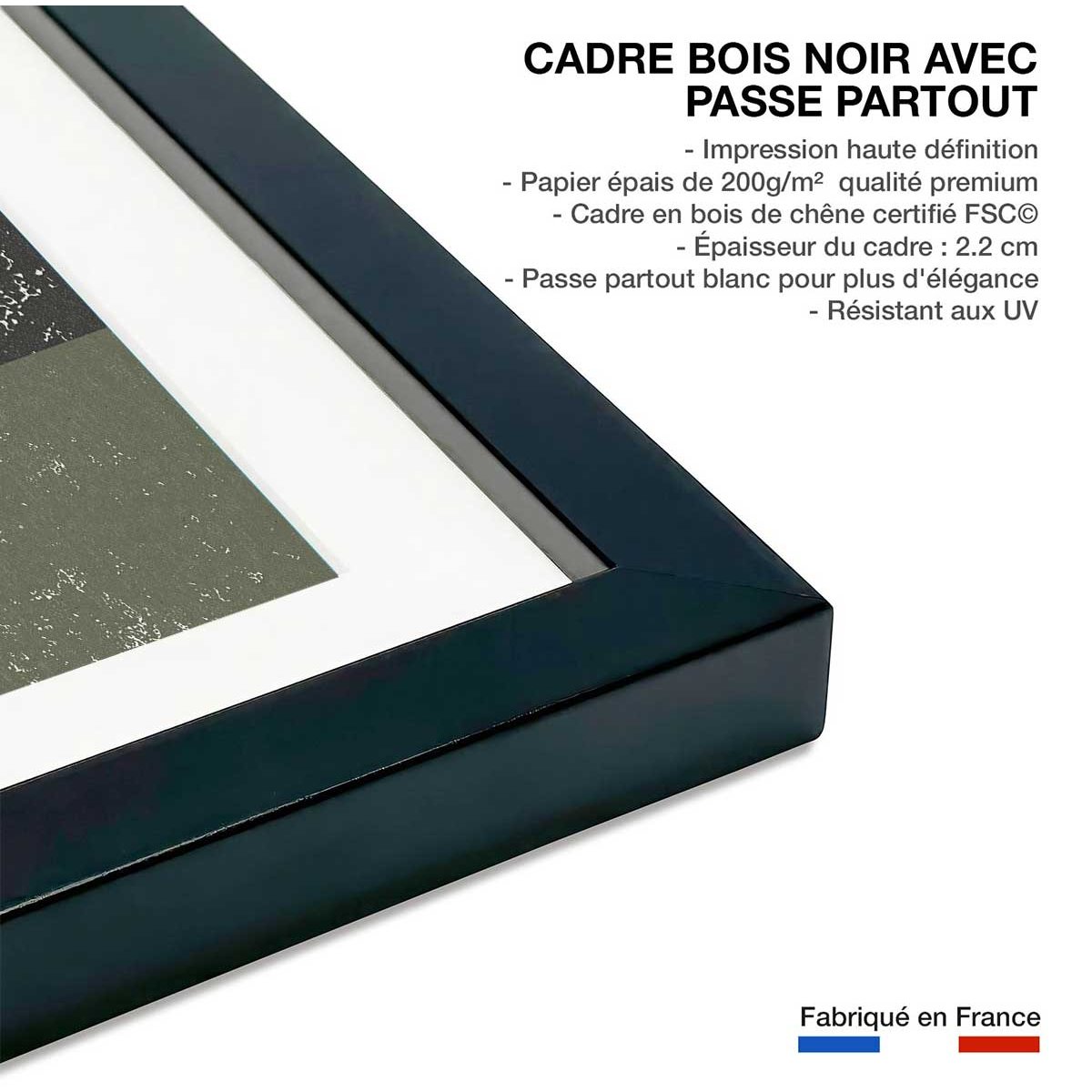 Poster sun stairs affiche + cadre en bois - noir, HEXOA