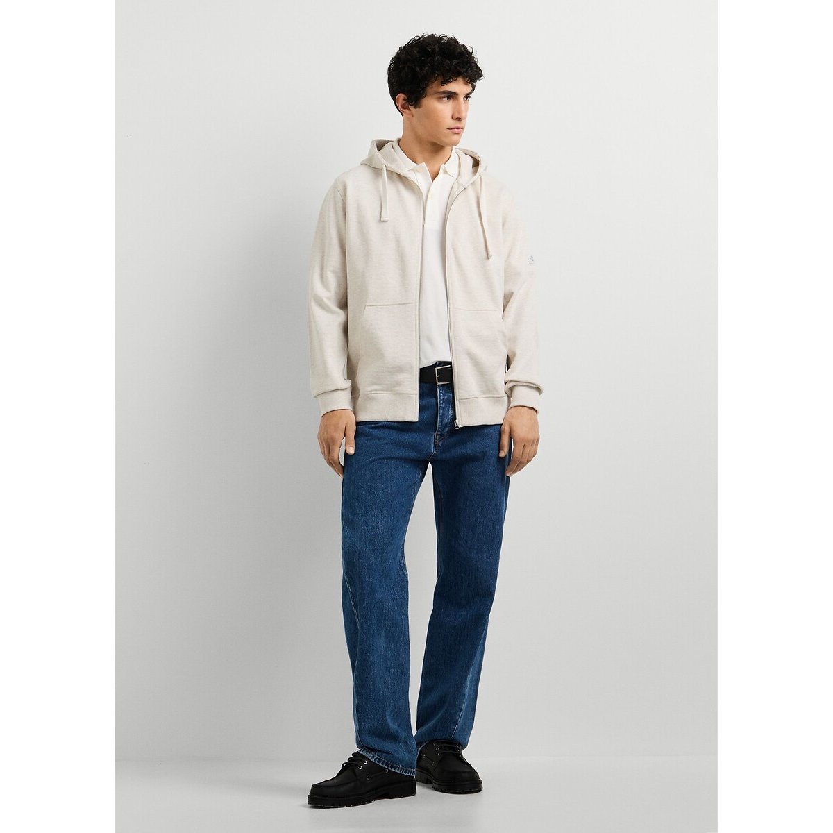 Sweat zippé à capuche col rond ivoire, PEPE JEANS