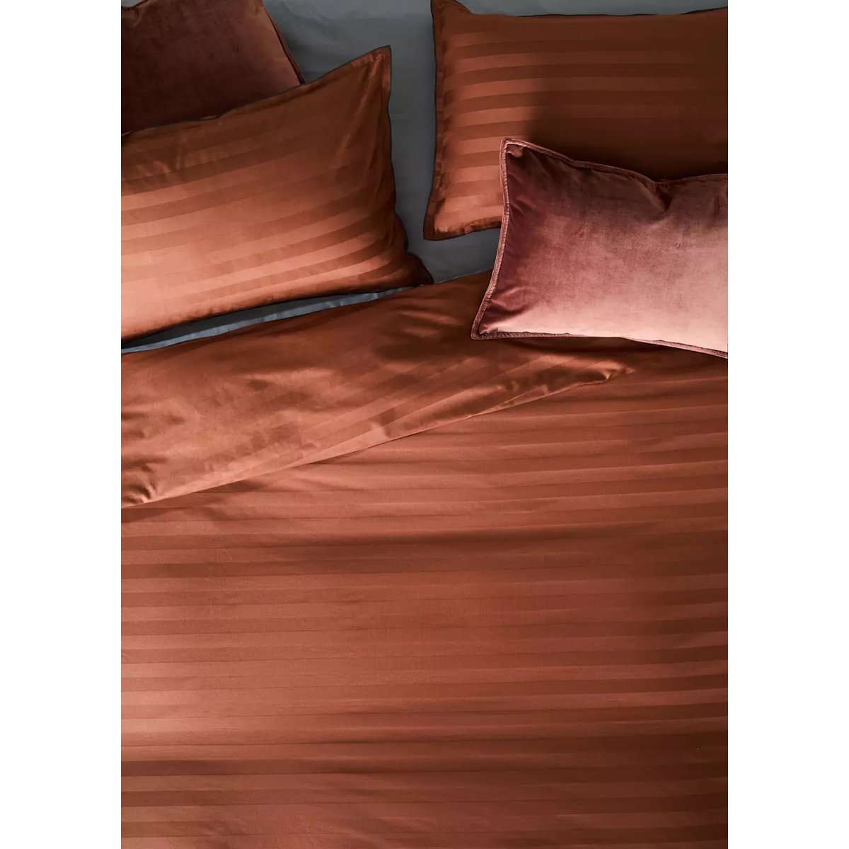 Housse de couette 100 % coton rayures Lit 135/140 cm cognac, MANGO HOME