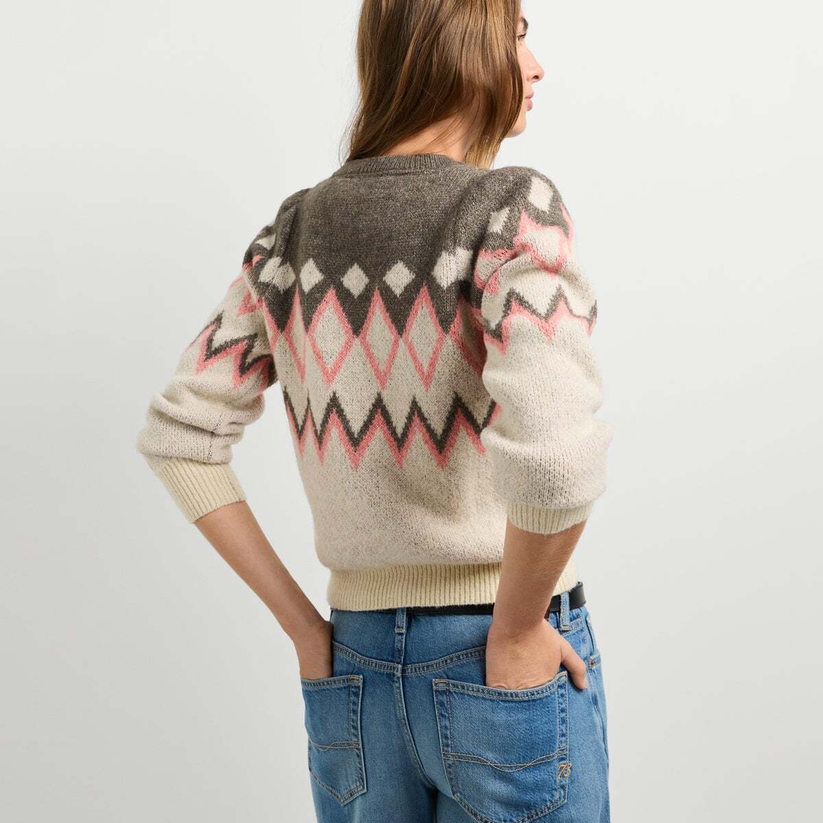 Pull En Maille À Imprimé Géométrique blanche mousse, PEPE JEANS
