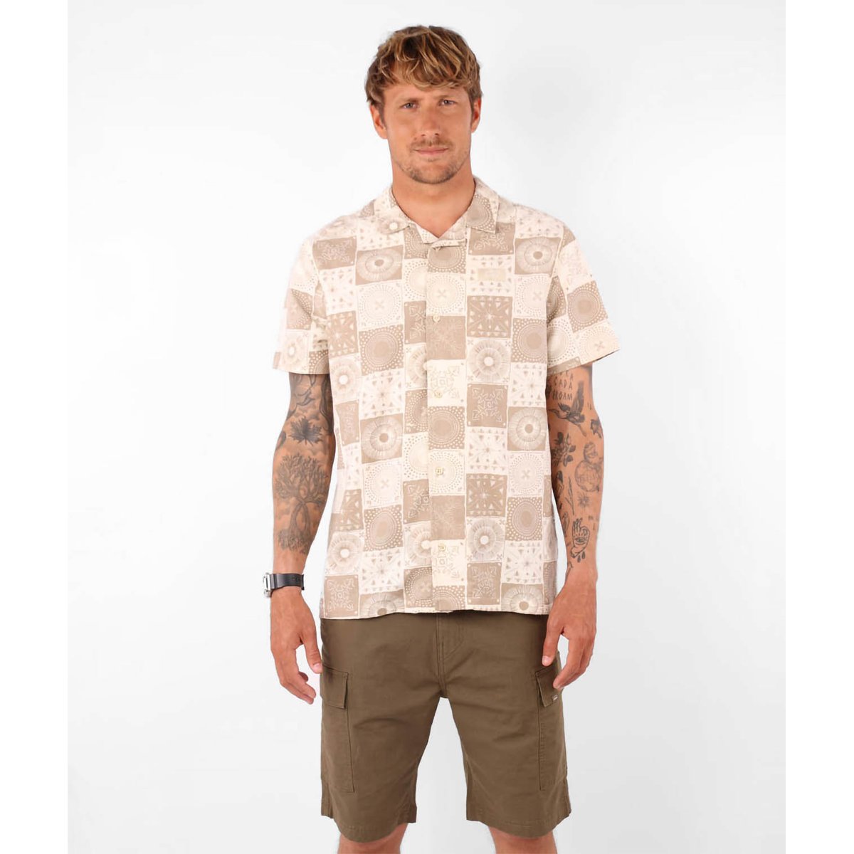 Chemise manches courtes imprimée lin CHEERS sable, OXBOW