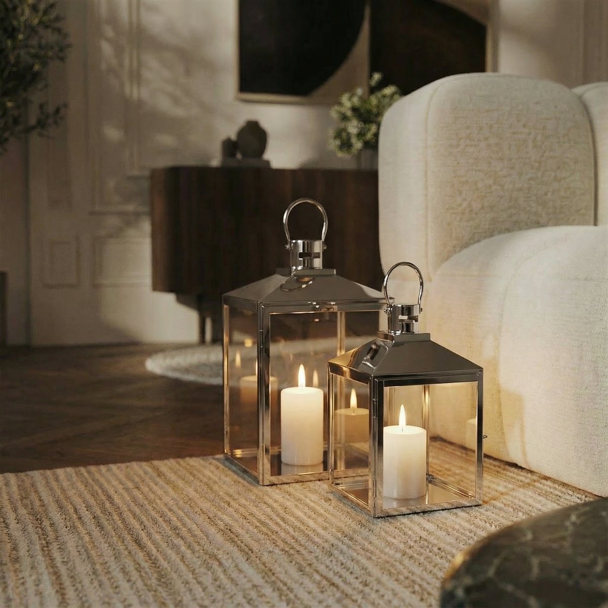 Lanterne décorative en verre et acier H37 TARA argenté, SIA DECO