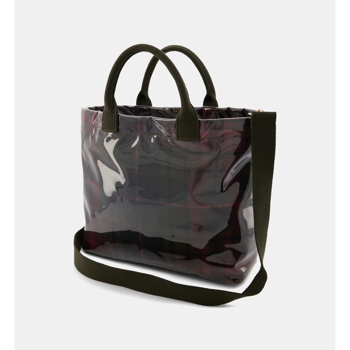 Sac cabas bianca check plastifié imprimé tartan kaki foncé, GALERIES LAFAYETTE