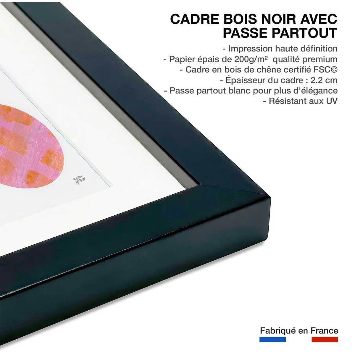 Poster sun shine circle affiche + cadre en bois - noir, HEXOA