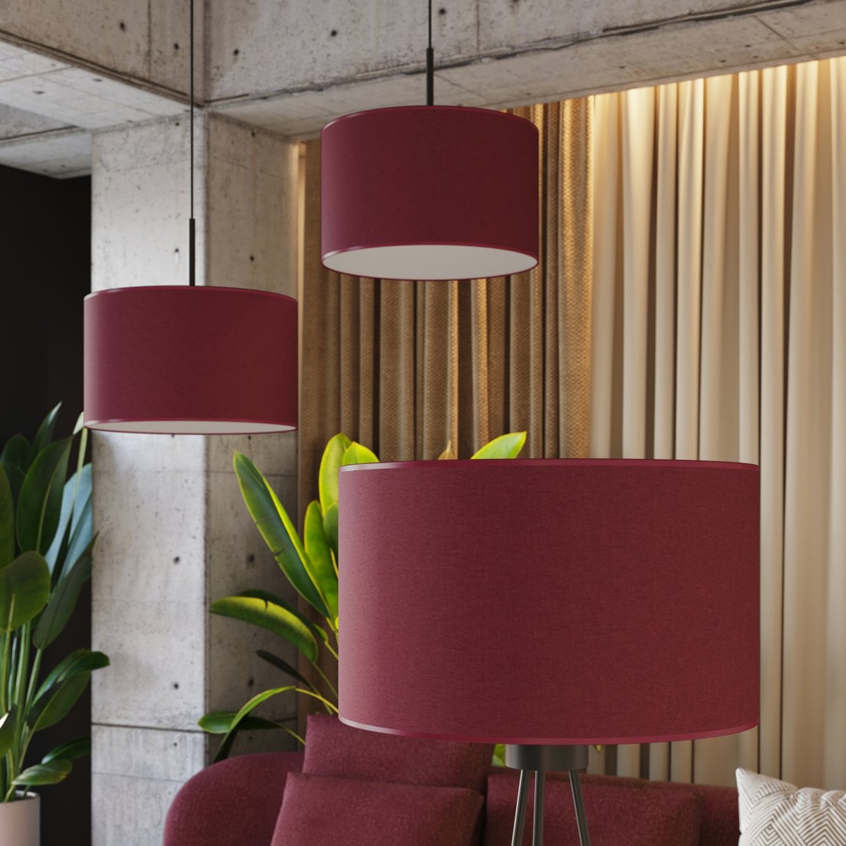 Lampadaire Tissu Bordeaux E27 1 Nevia bordeaux, EDEN