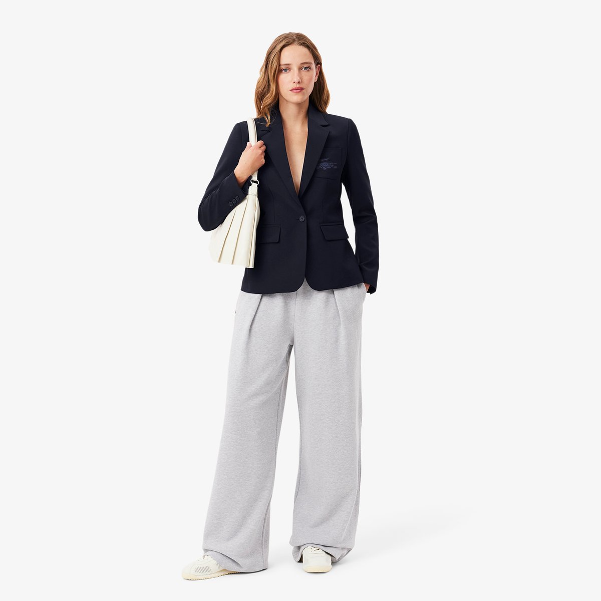 Blazer slim fit en laine logo brodé bleu-hde, LACOSTE