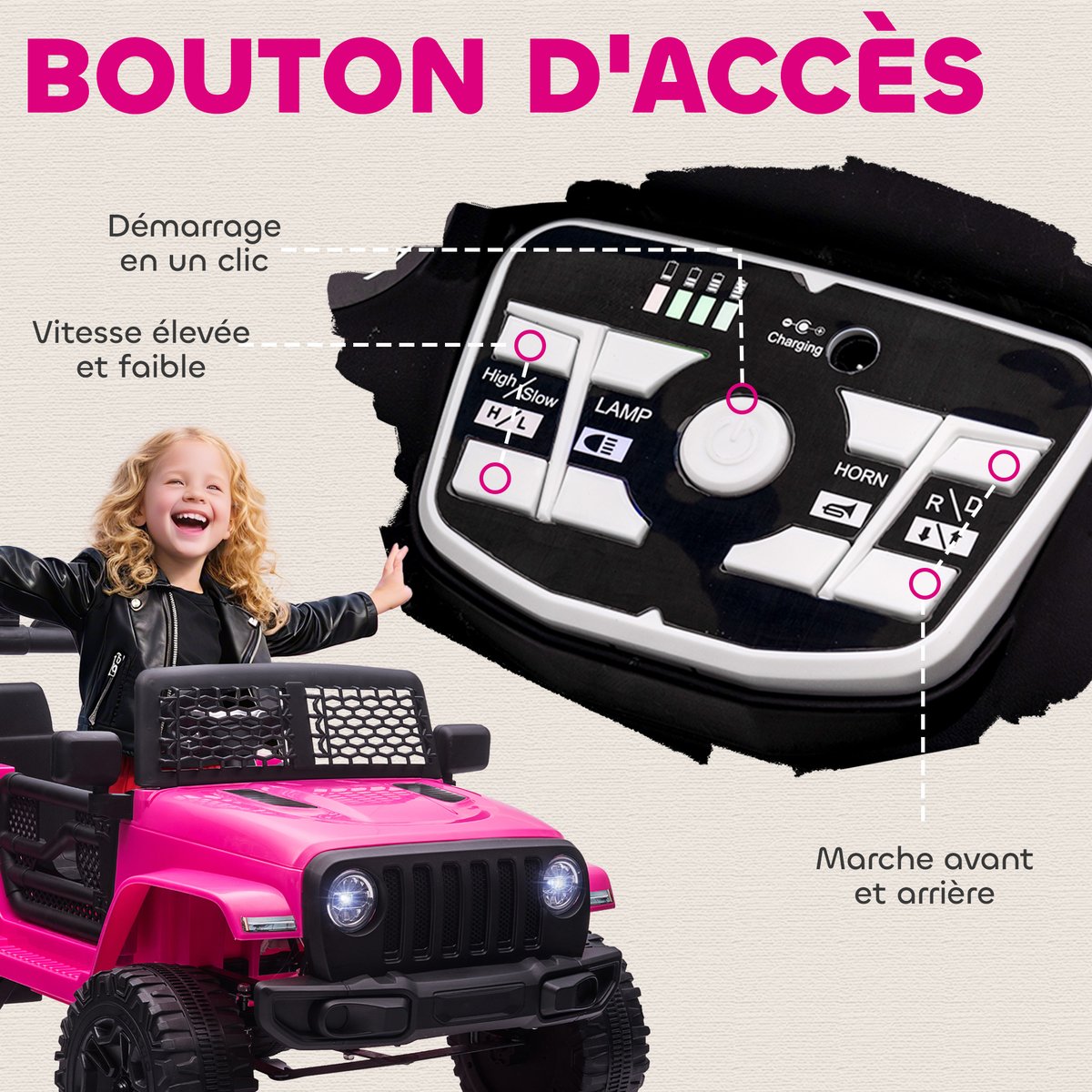 Camion tout-terrain jouet pour enfants PP rose, HOMCOM