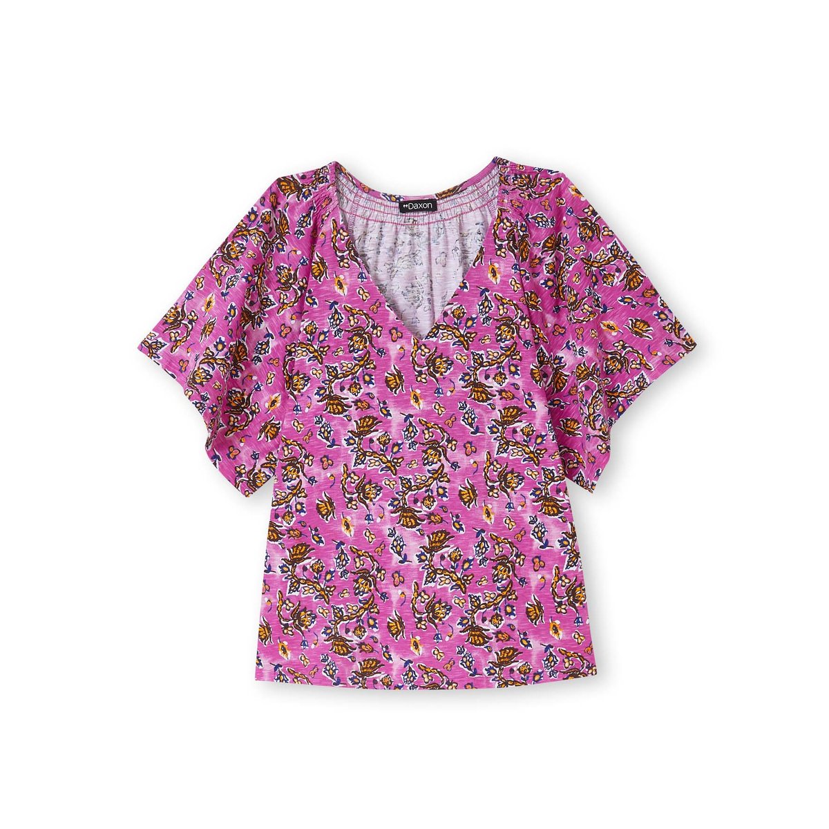 Tee-shirt V avec smocks imprimé framboise, DAXON