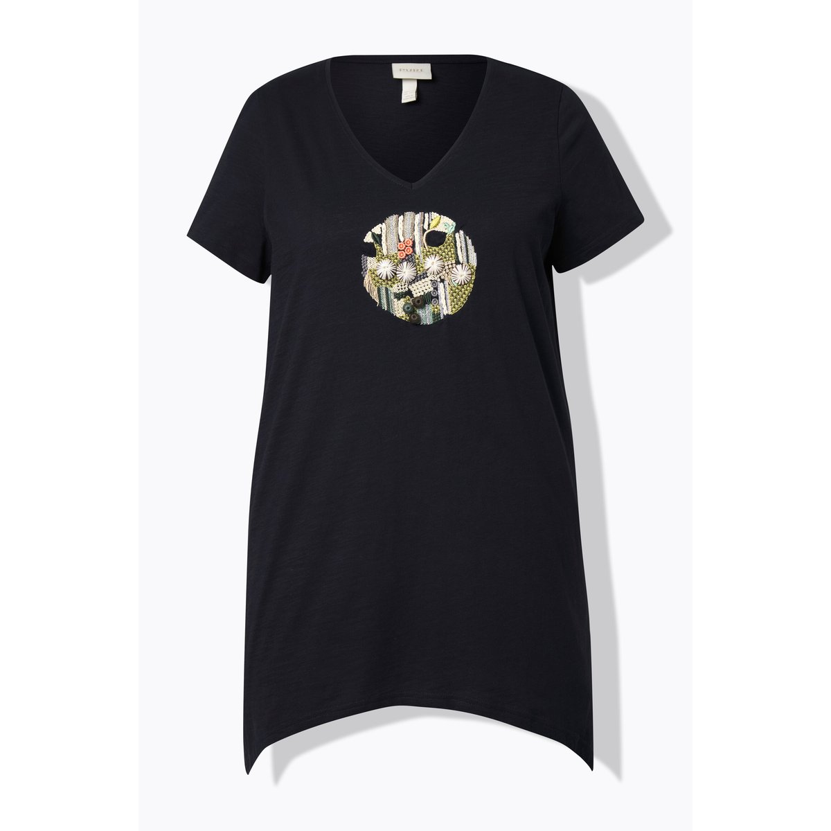 T-shirt, coupe A-ligne, encolure en V noir, ULLA POPKEN
