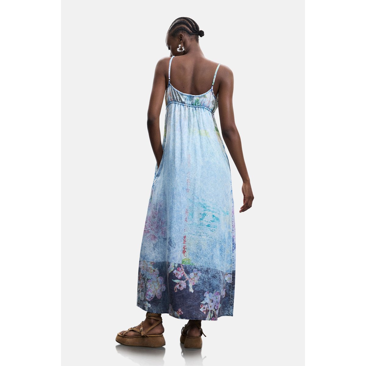 Robe longue à bretelles en lyocell bleu, DESIGUAL