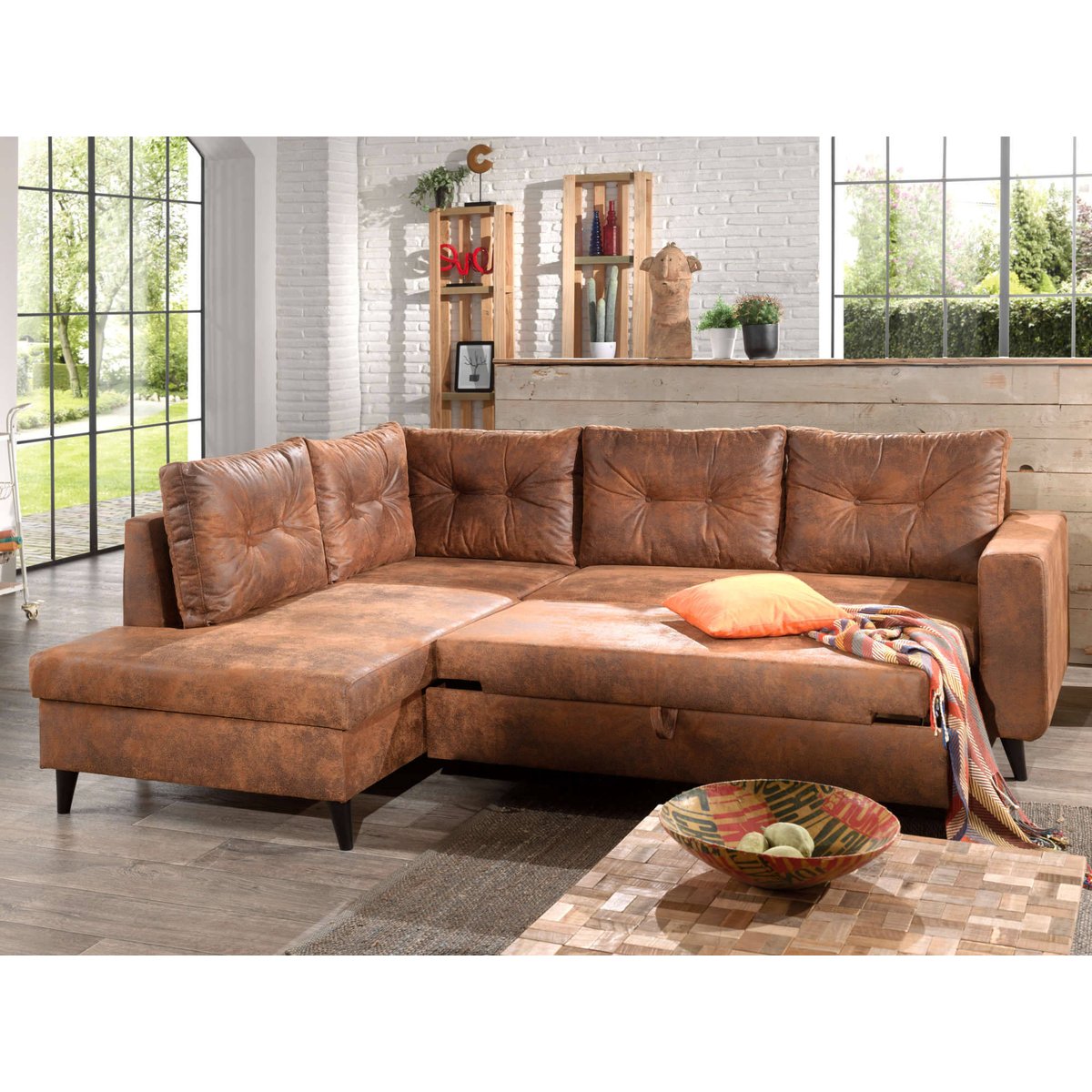 Canapé d'Angle gauche 5 places - NORDIC marron, BEST MOBILIER