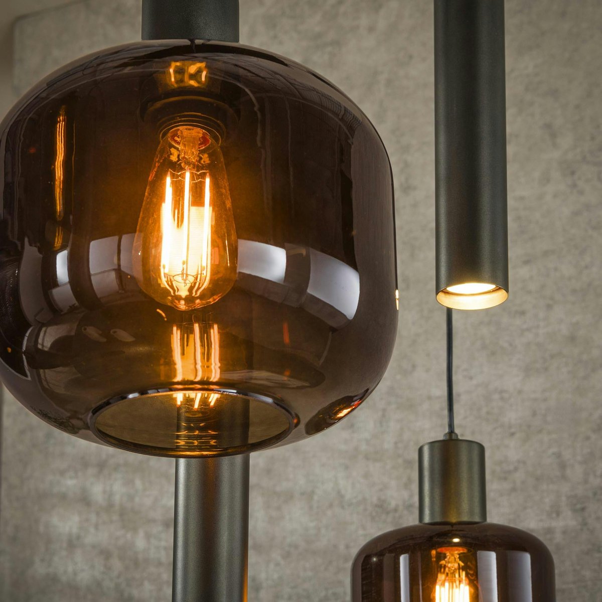 Suspension verre & métal – globes bruns + tubes bronze NOVA marron, PIER IMPORT