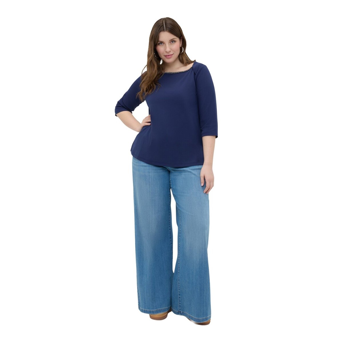 T-shirt avec applications bijoux bleu, FIORELLA RUBINO