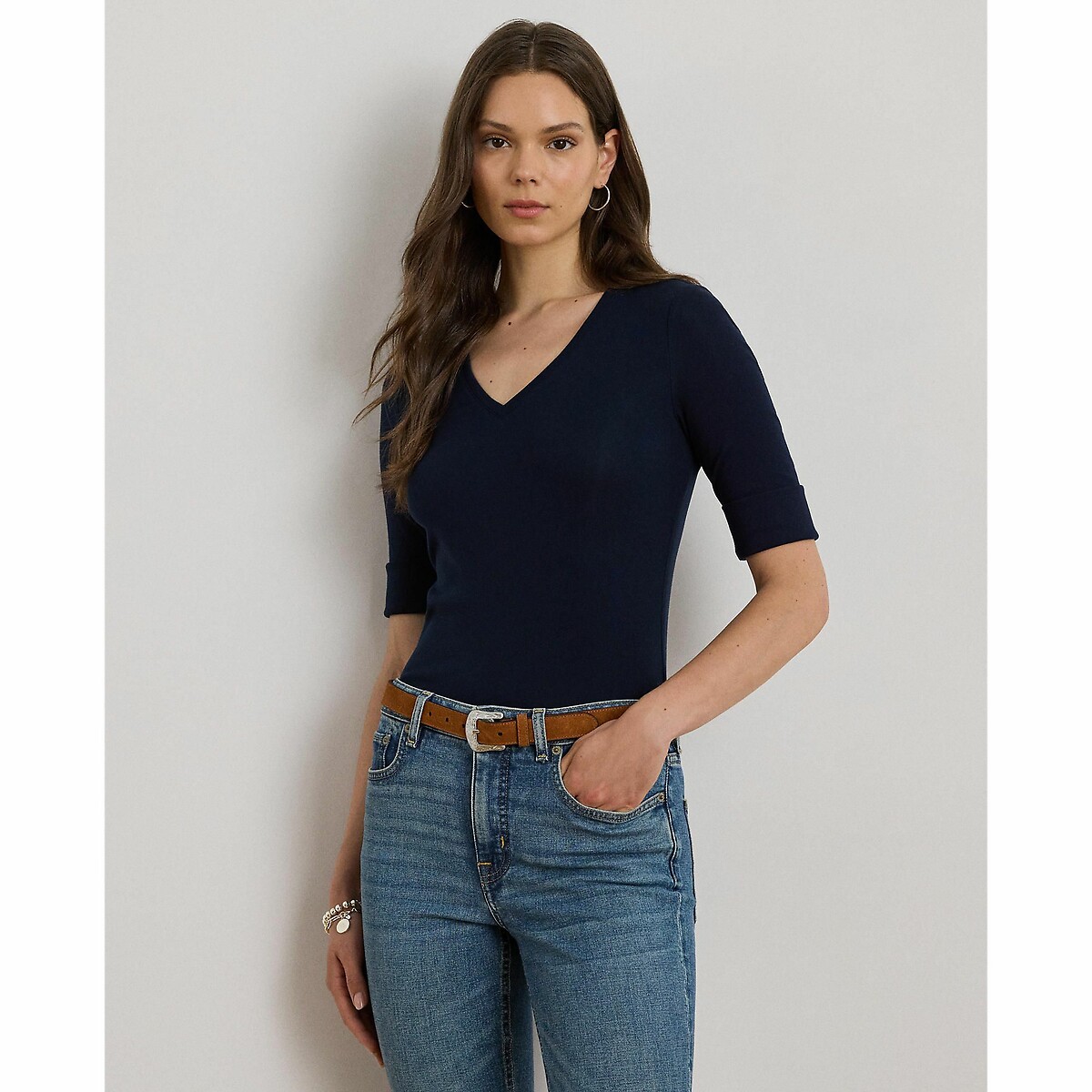 T-shirt col V manches courtes, JUDY marine, LAUREN RALPH LAUREN