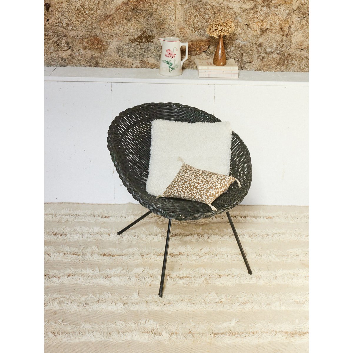 Fauteuil en osier Jakob N°1287 - Bon état noir, DEBONGOUT
