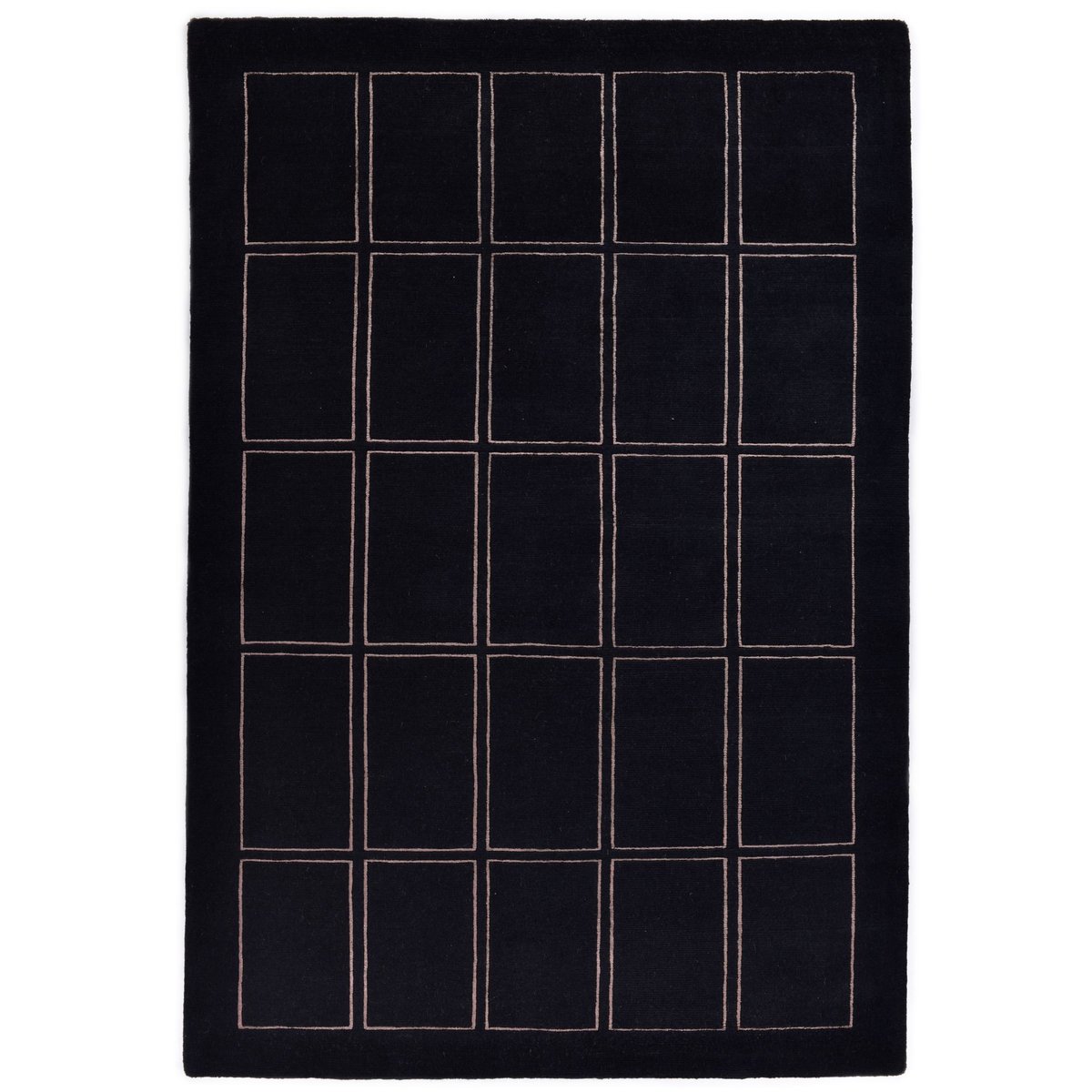 Tapis salon Gundaka noué main en laine noir, THEKO