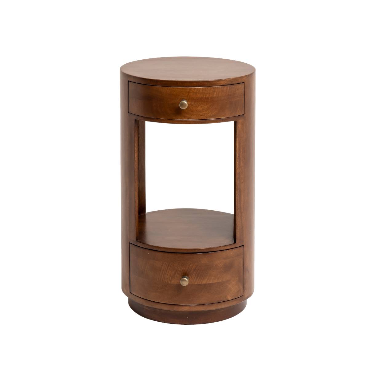 Table de chevet ronde en bois de manguier  OANA bois foncé, MADE IN MEUBLES 