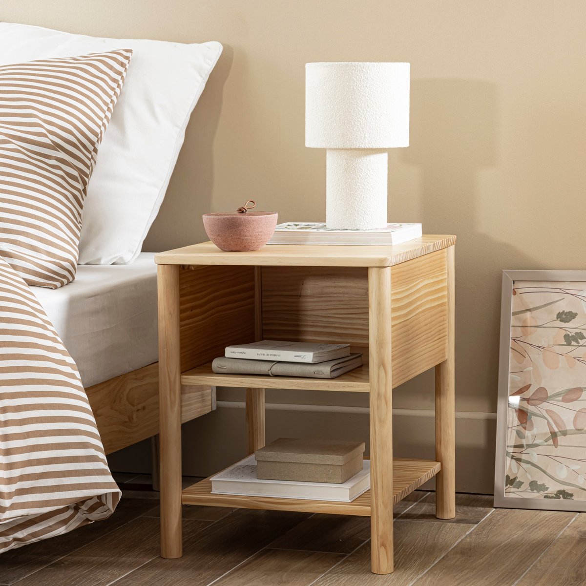 Sommier kit enfant bois massif avec chevet naturel, TERRE DE NUIT