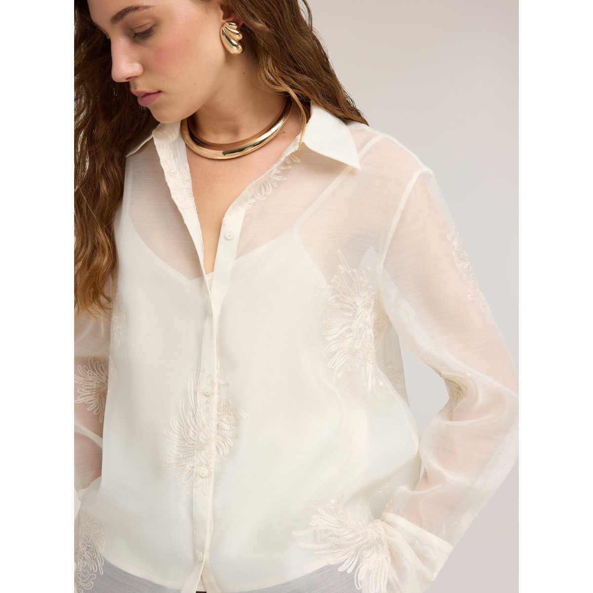 Chemise avec broderies florales blanc, MOTIVI