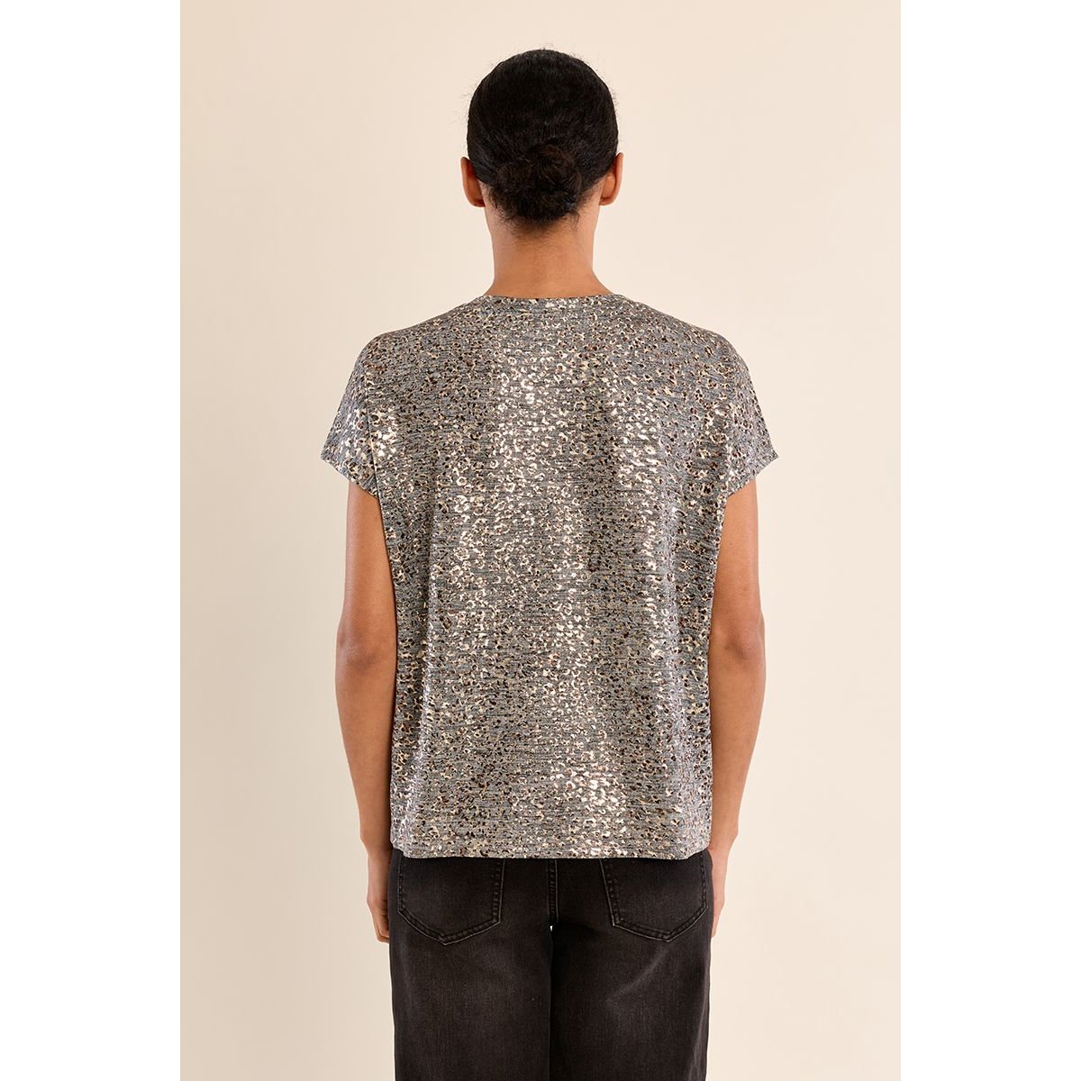 T-shirt col V irisé gris, MOLLY BRACKEN