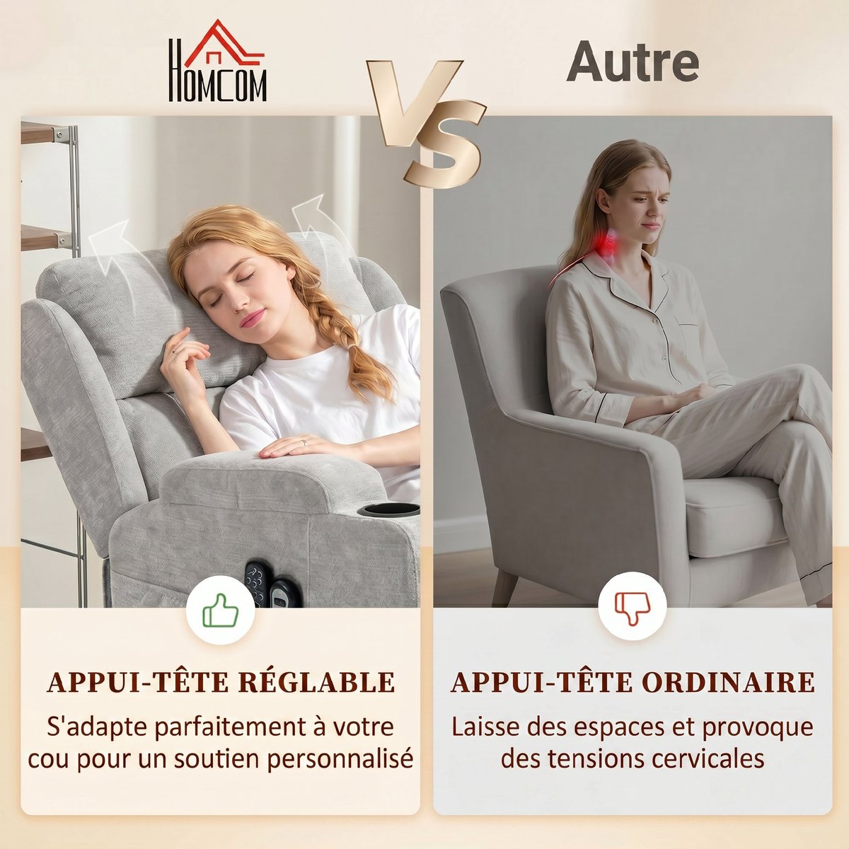 Fauteuil releveur multifonctionnel Chenille gris clair, HOMCOM