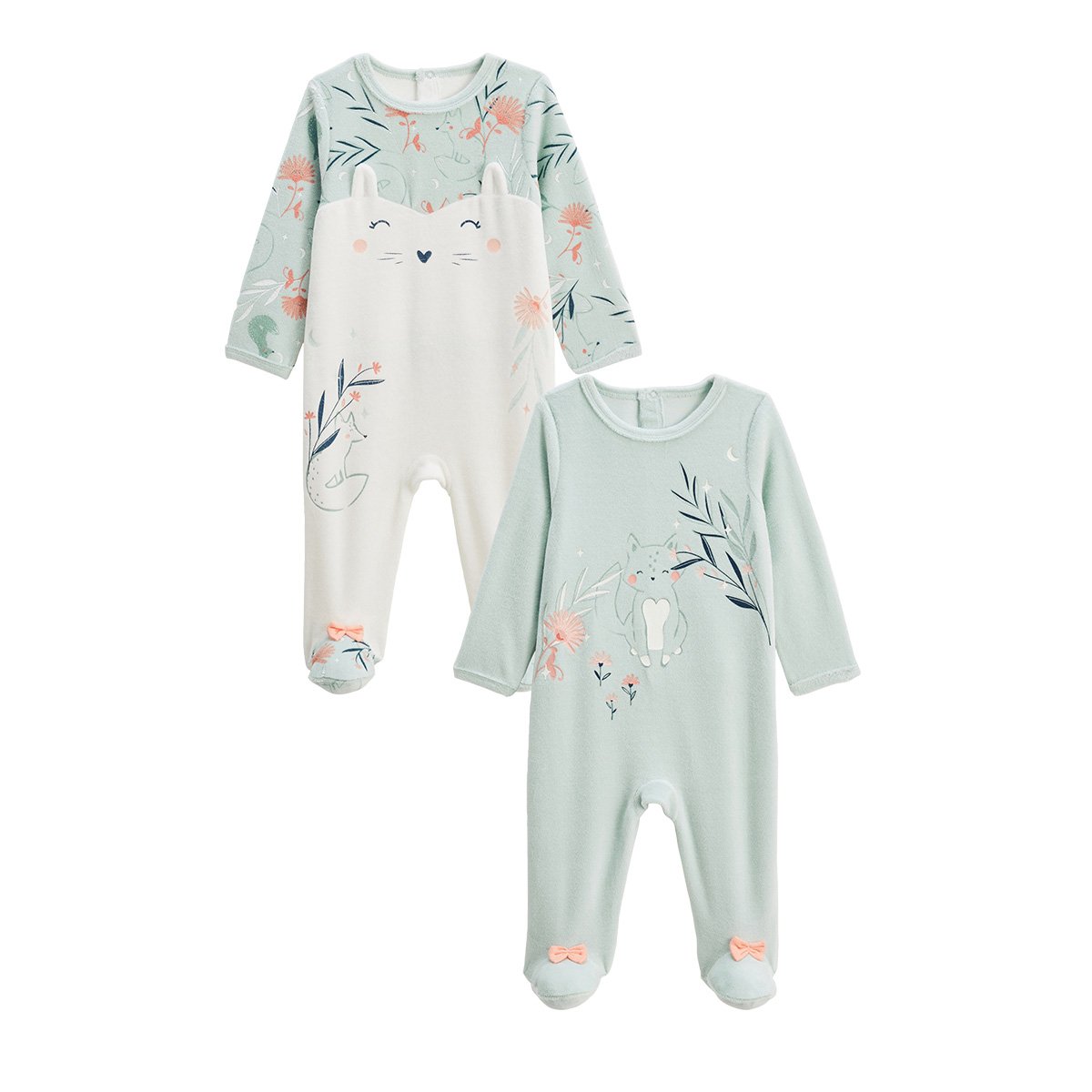 Lot de 2 pyjamas bébé en velours Dina bleu, PETIT BEGUIN