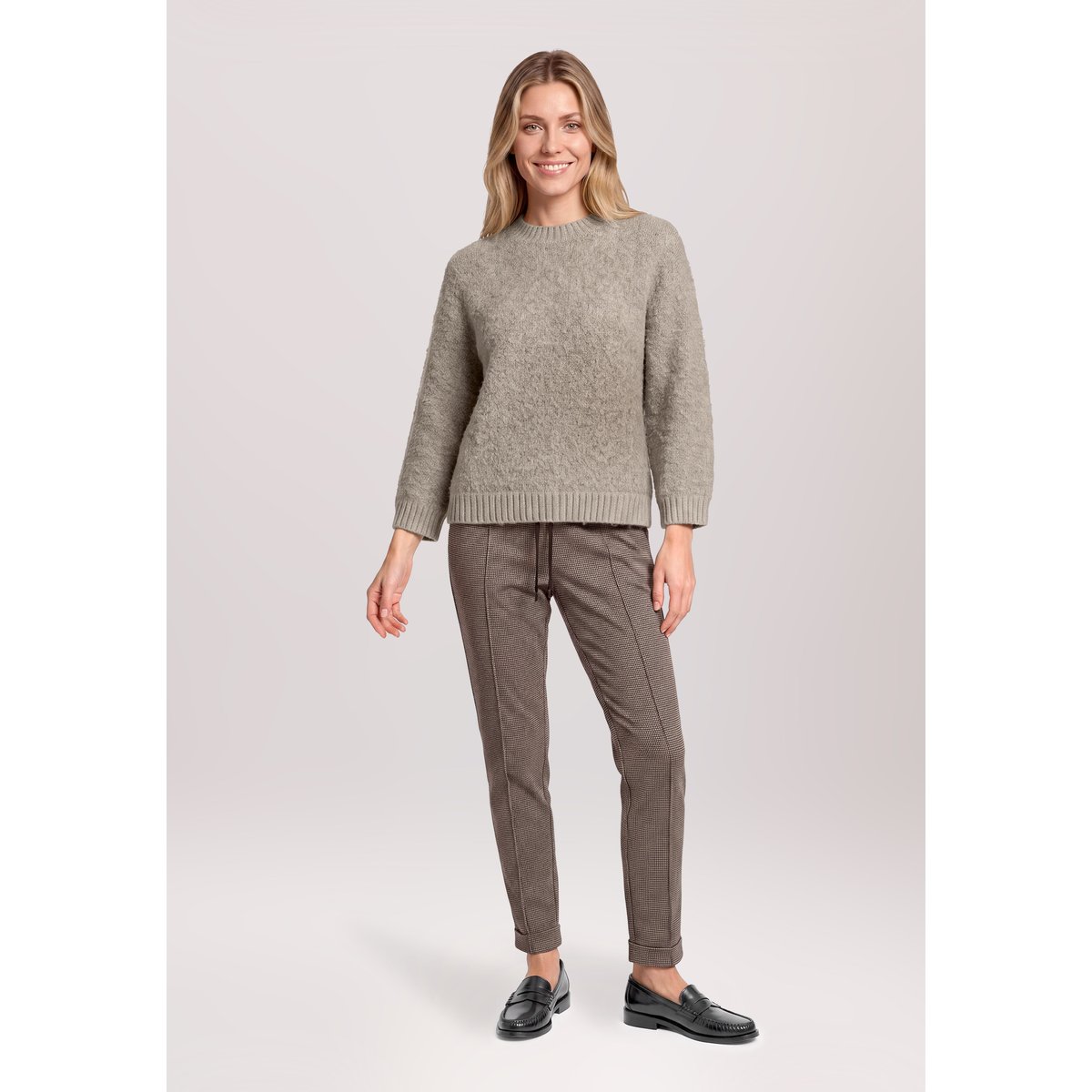 Pull-over en maille à bordures côtelées taupe melange, BETTY & CO