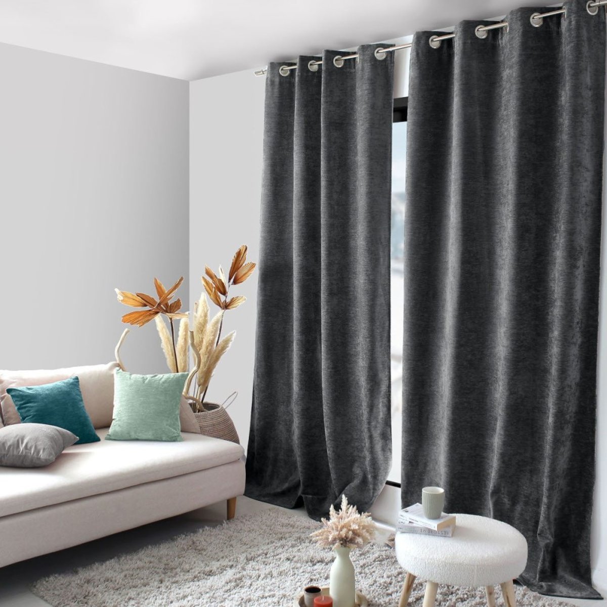 Rideau thermique isolant verso polaire 140x260 gris foncé, DECORATIE