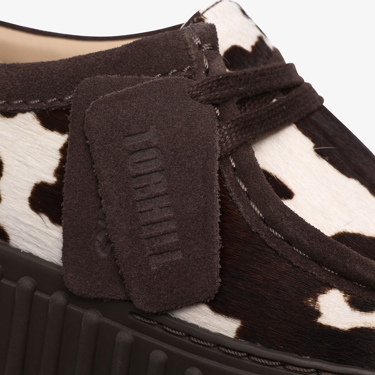Zapatos de piel, TORHILL BEE, estampado de vaca blanco/marrón, CLARKS