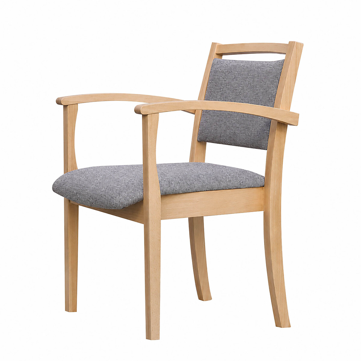 Chaise design en bois massif avec accoudoirs – Assise et dossier rembourrés gris, EUROPE & NATURE