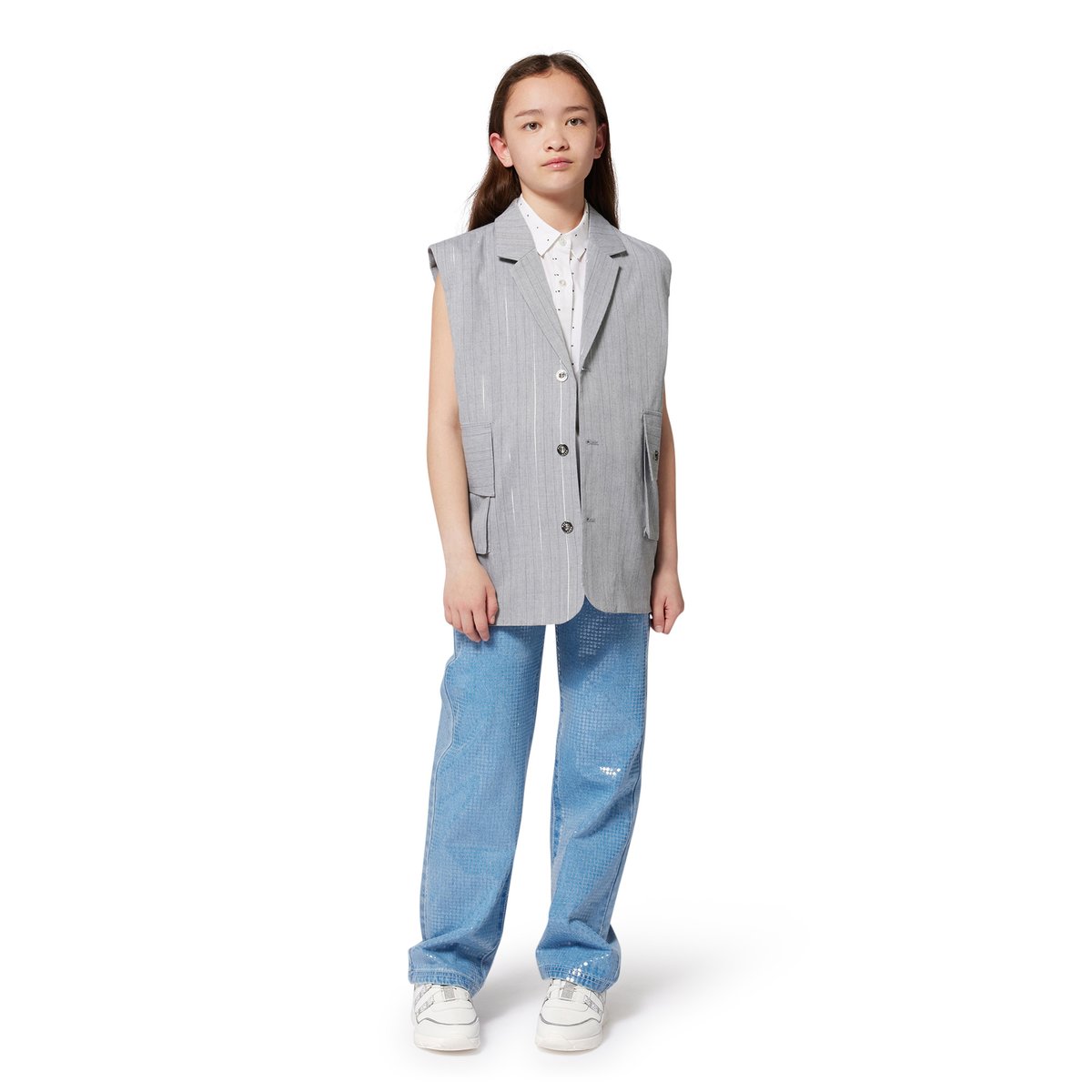 Veste rayée sans manches gris clair chine, DKNY