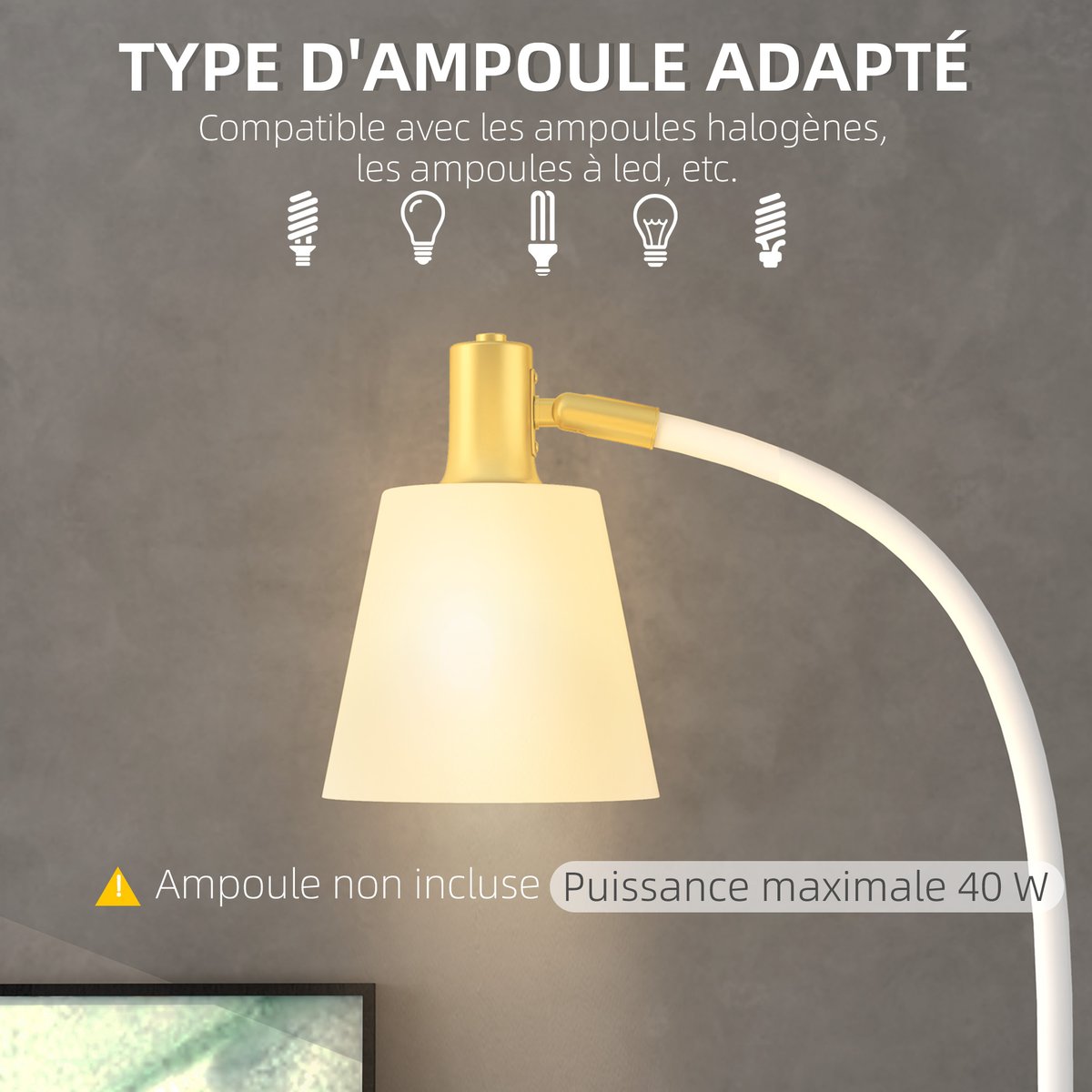 Lampadaire Métal Blanc blanc, HOMCOM