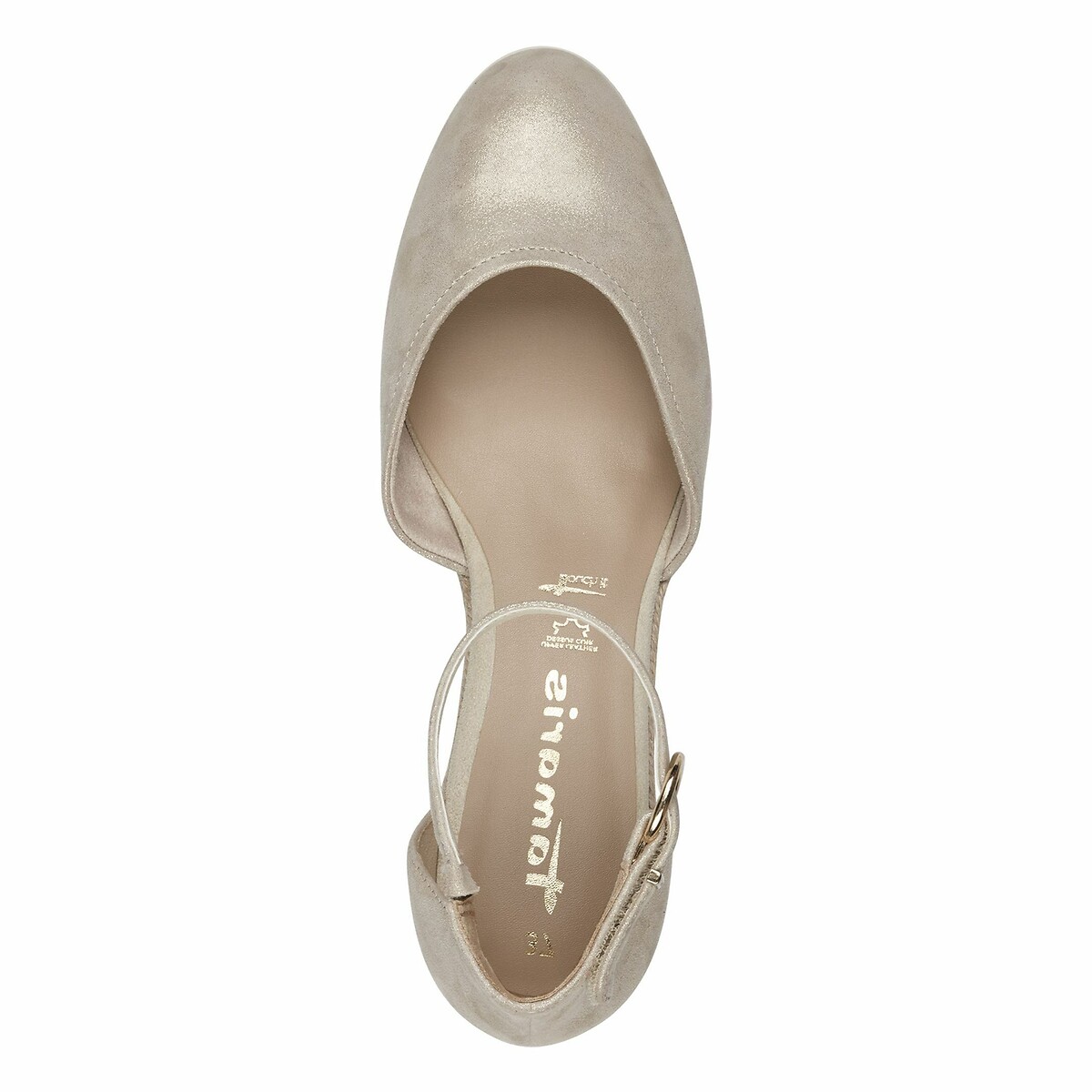 Sandales compensées en cuir champagne, TAMARIS