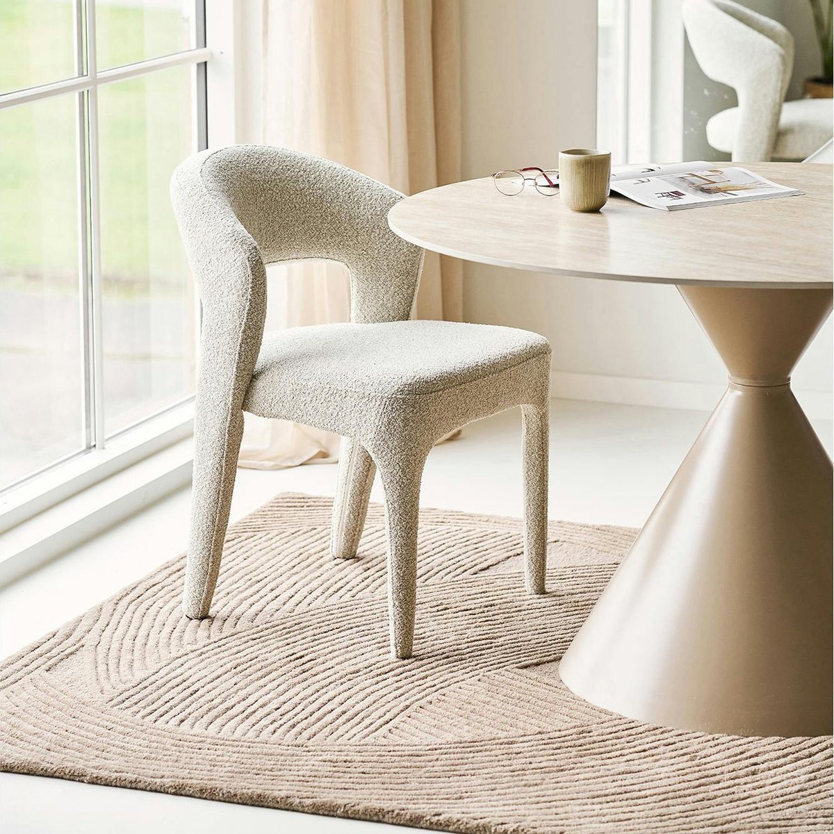 Chaise en tissu bouclette sable (lot de 2) TULSA beige, PIER IMPORT