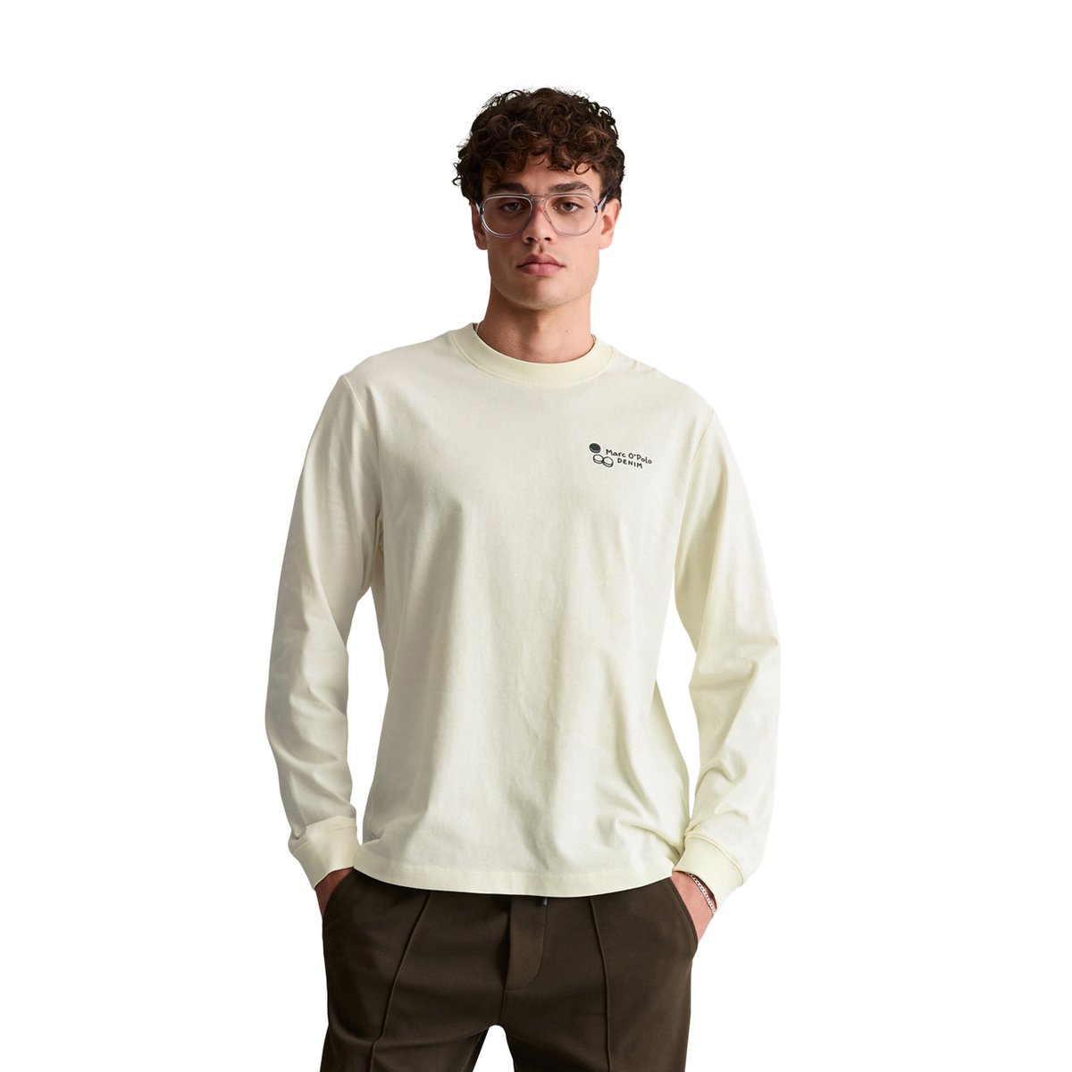 T-shirt à manches longues ample, en tissu épais avec un grand imprimé dans le dos blanc, MARC O’POLO DENIM