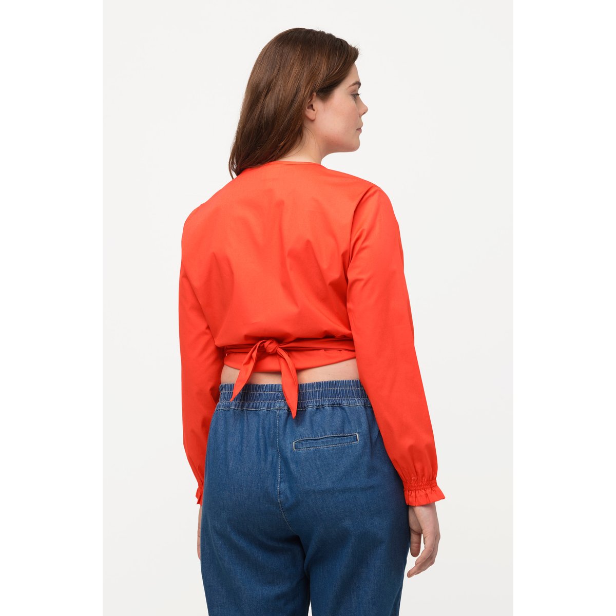 Blouse cache-cœur courte orange foncé, ULLA POPKEN