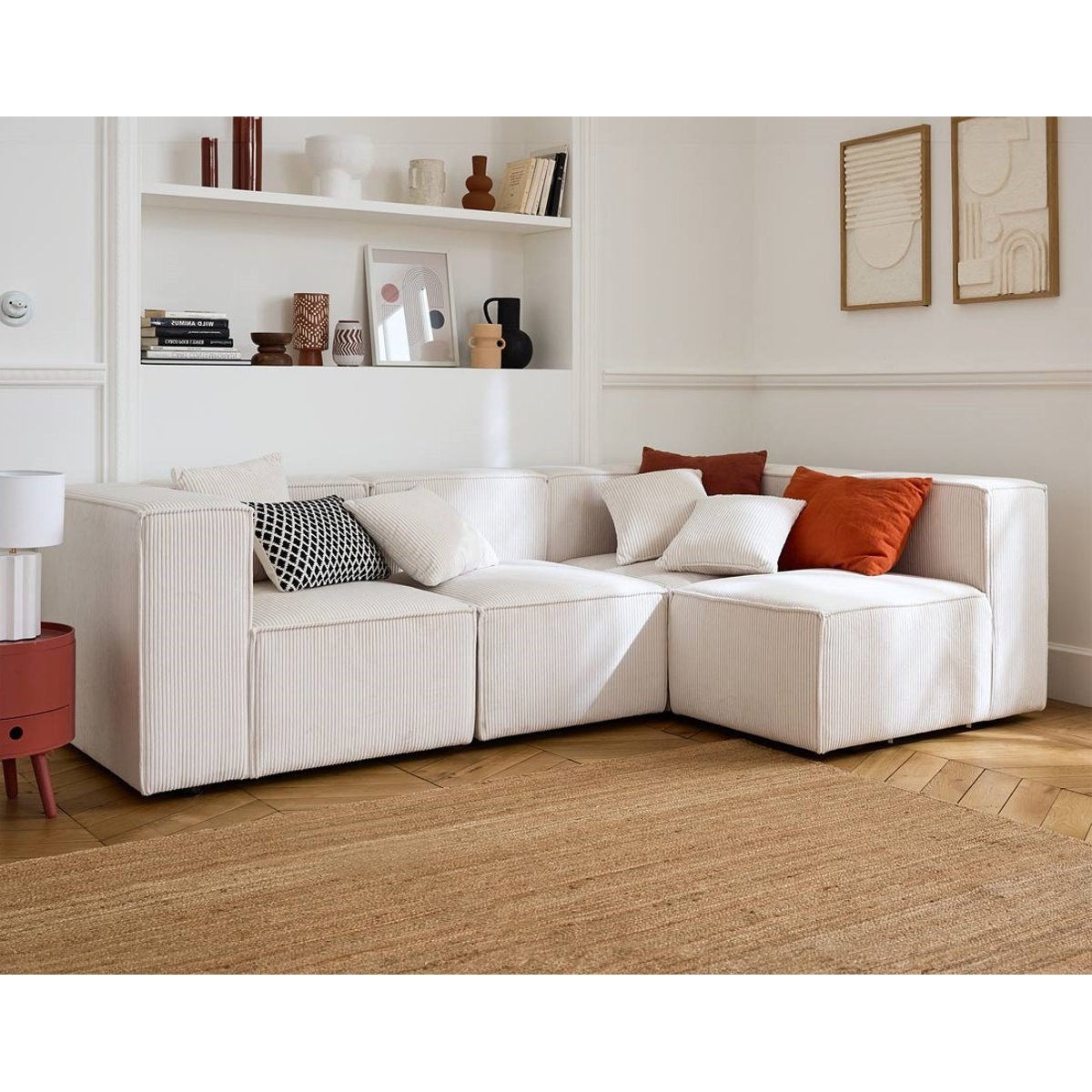 Module d'assise angle réversible velours côtelé, ARTY beige, BEST MOBILIER