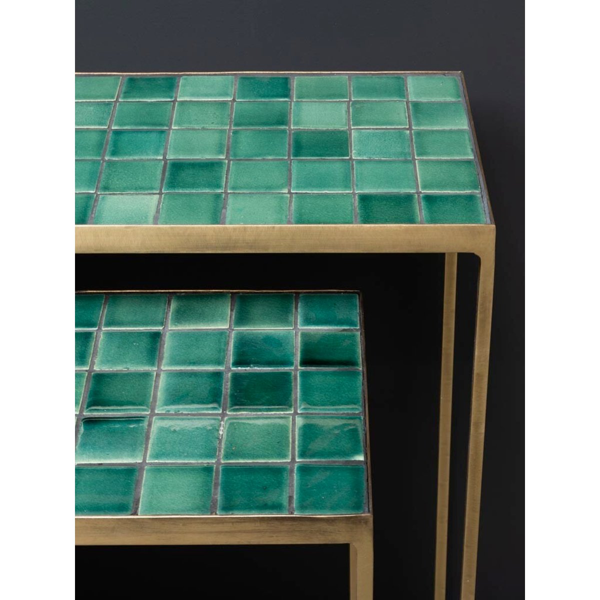 Lot de 2 consoles en céramique PORTO bleu, CHEHOMA