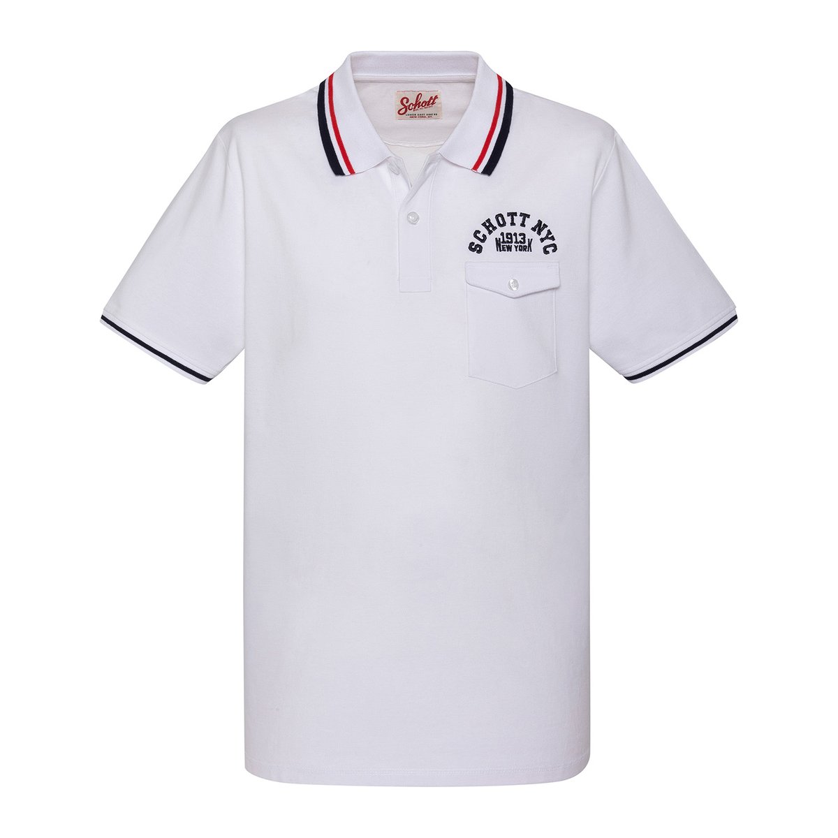 Polo shirt with flap pocket and tricolour trim blanc, SCHOTT