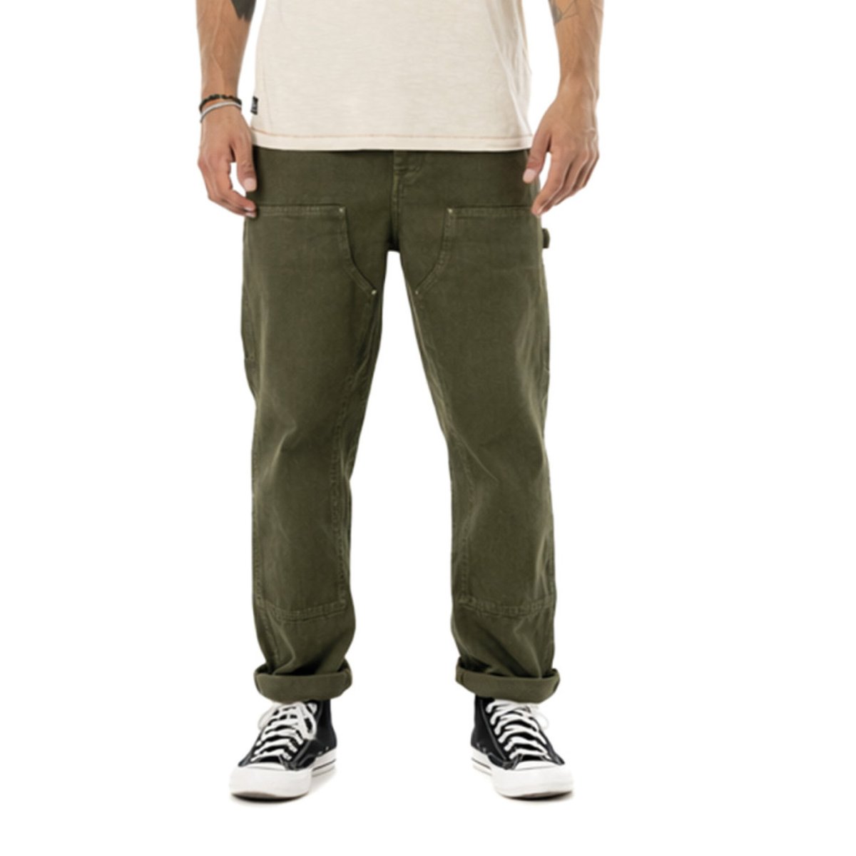 Pantalon coton canvas WORK vert kaki, VON DUTCH