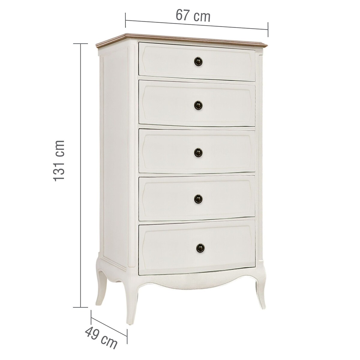 Amelie French-Style 5 Drawer Tallboy grey white , WILLIS & GAMBIER