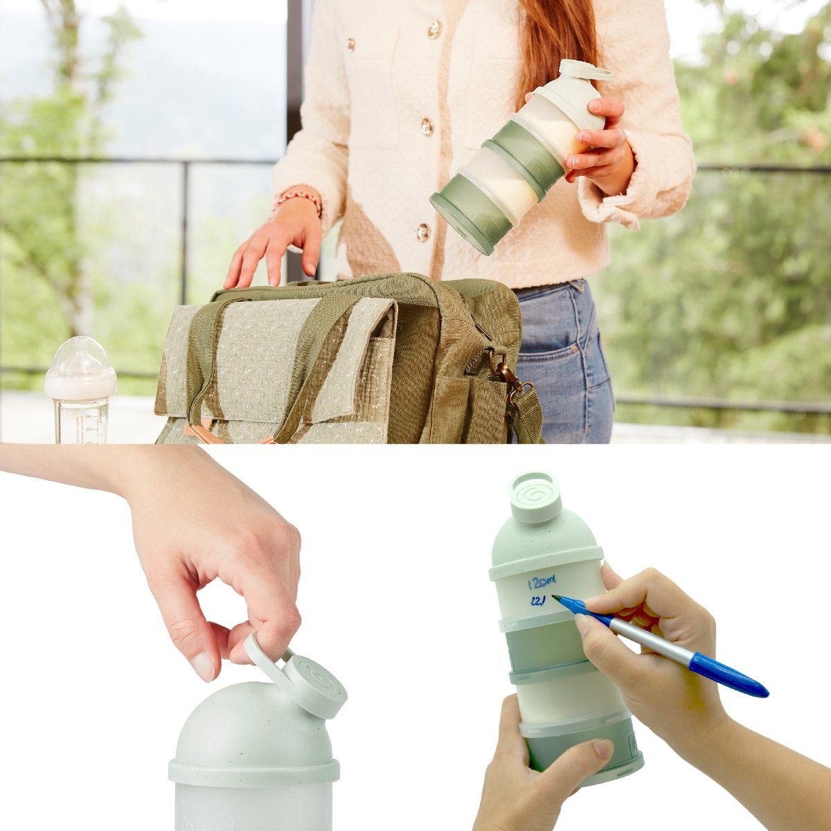 Boîte doseuse de lait ergonomique bébé vert, BABYMOOV
