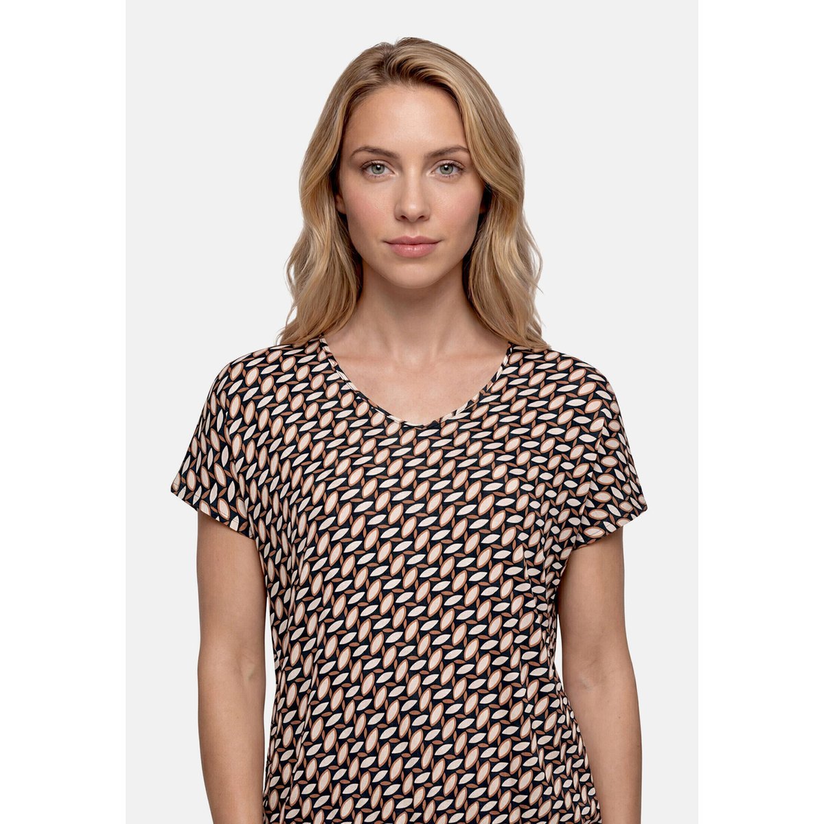 Haut imprimé à encolure en v dark blue/brown, BETTY BARCLAY