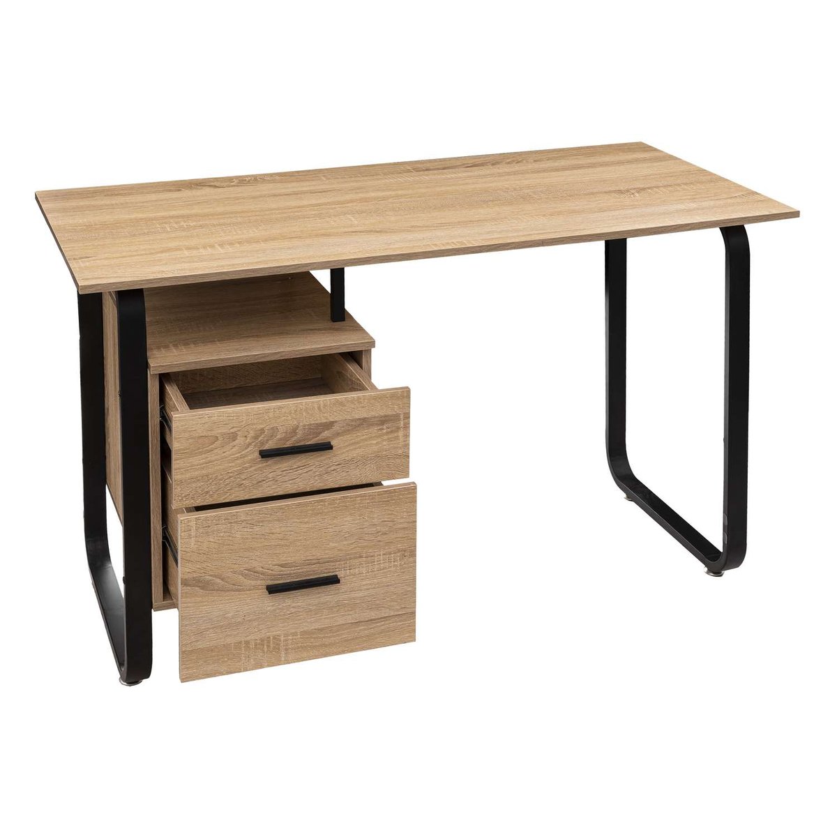 Bureau avec caisson 2 tiroirs en bois et métal marron, ATMOSPHERA